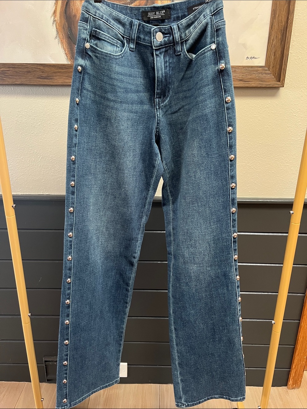 Judy Blue Medium Blue Straight-Leg Jeans with Side Studs